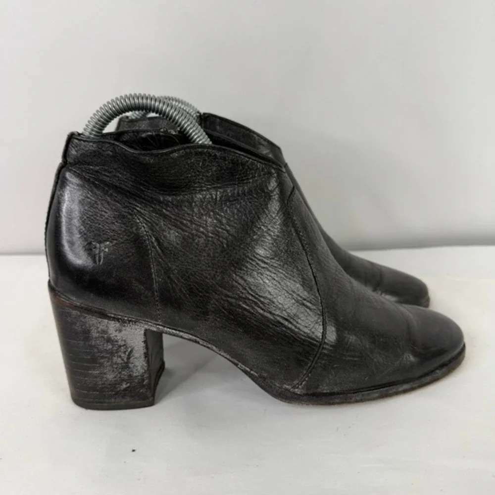 Frye Nora Metallic Leather Side Zip Block Ankle Bootie Womens 8 B‎
